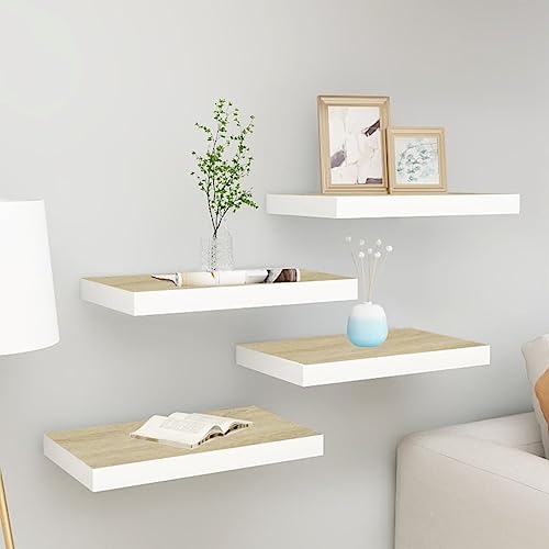 KTHLBRH Schweberegale 4 STK. Eichen-Optik und Weiß Wohnzimmerregal Regal für Deko für Bad Schlafzimmer 40x23x3,8 cm MDF von KTHLBRH