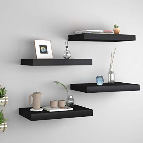 KTHLBRH Schweberegale 4 STK. Schwarz Wandboard Regal für Deko für Schlafzimmer Bad 40x23x3,8 cm MDF von KTHLBRH