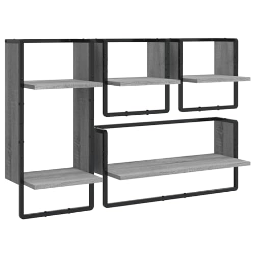 KTHLBRH Shelves Wall Schweberegale Badregal Floating Shelves - 4-TLG. Wandregal-Set mit Stangen Grau Sonoma Holzwerkstoff für Schlafzimmer Wohnzimmer Büro Balkon KTHLBRH Shelves Wall Schweberegale Badregal Floating Shelves - 4-TLG. Wandregal-Set mit Stangen Grau Sonoma Holzwerkstoff für Schlafzimmer Wohnzimmer Büro Balkon von KTHLBRH