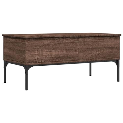 KTHLBRH Side Table Kleiner Beistelltisch Outdoor Gartentisch Klein Wohnzimmer Tisch für Couch - Couchtisch Braun Eichen-Optik 100x50x45 cm Holzwerkstoff Metall für Schlafzimmer Garten Küche Balkon von KTHLBRH