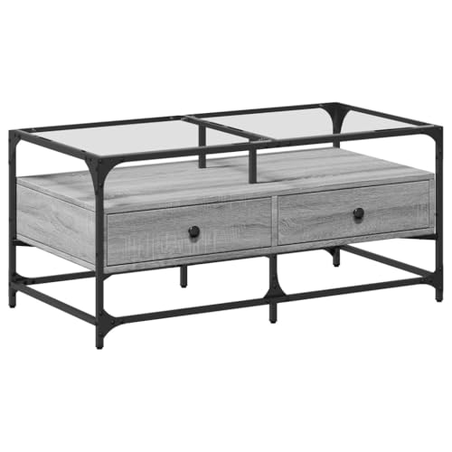 KTHLBRH Side Table Wohnzimmertisch Balkon Tisch Gartentisch Klein - Couchtisch mit Glasplatte Grau Sonoma 98,5x50x45 cm Stahl für Wohnzimmer Balkon Küche Garten von KTHLBRH