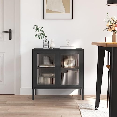 KTHLBRH Sideboard Schwarz flurschrank gartenschrank for Innenraum Schlafzimmer 70x35x70 cm Glas und Stahl von KTHLBRH