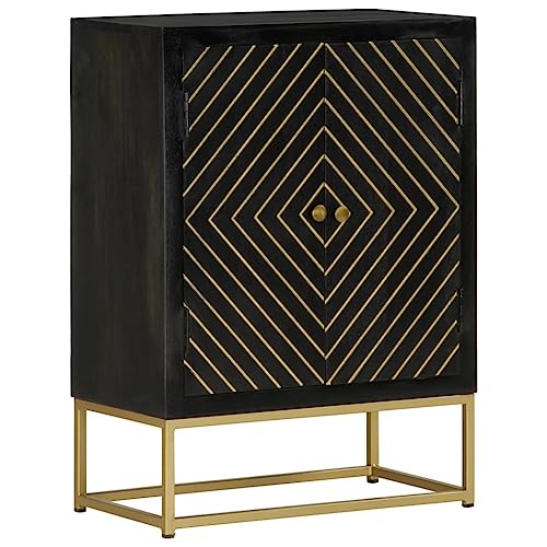 KTHLBRH Sideboard mit 2 Türen Schwarz Gold kleiderschrank gartenschrank for Schlafzimmer Innenraum 55x30x75 cm Massivholz Mango von KTHLBRH