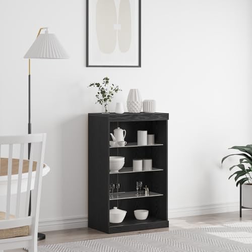 KTHLBRH Sideboard mit LED-Leuchten Schwarz Eiche gartenschrank Schrank for Innenraum Büro 60,5x37x100 cm von KTHLBRH