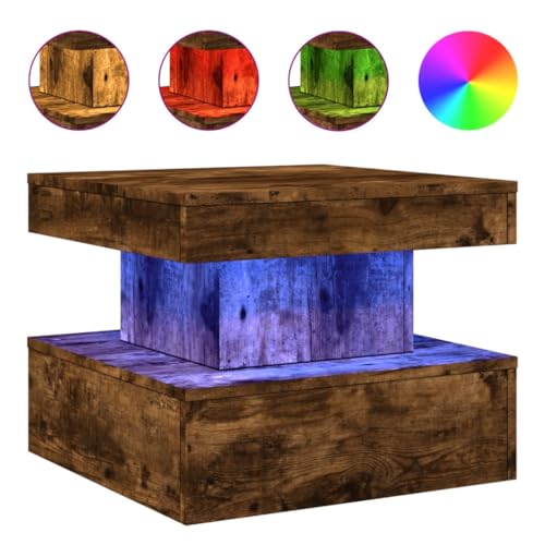 KTHLBRH Sofatisch Beistelltisch Outdoor Beistelltisch Couch Kleines Regal - Couchtisch mit LED-Leuchten Räuchereiche 50x50x40 cm für Küche Schlafzimmer Garten Balkon KTHLBRH Sofatisch Beistelltisch Outdoor Beistelltisch Couch Kleines Regal - Couchtisch mit LED-Leuchten Räuchereiche 50x50x40 cm für Küche Schlafzimmer Garten Balkon von KTHLBRH