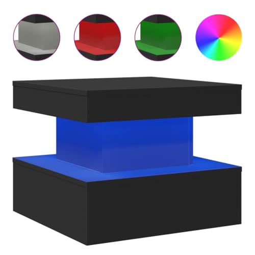 KTHLBRH Sofatisch Beistelltisch Outdoor Beistelltisch Couch Kleines Regal - Couchtisch mit LED-Leuchten Schwarz 50x50x40 cm für Küche Schlafzimmer Garten Balkon KTHLBRH Sofatisch Beistelltisch Outdoor Beistelltisch Couch Kleines Regal - Couchtisch mit LED-Leuchten Schwarz 50x50x40 cm für Küche Schlafzimmer Garten Balkon von KTHLBRH