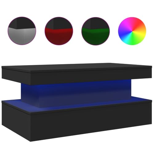 KTHLBRH Sofatisch Beistelltisch Outdoor Beistelltisch Couch Kleines Regal - Couchtisch mit LED-Leuchten Schwarz 90x50x40 cm für Küche Schlafzimmer Garten Balkon KTHLBRH Sofatisch Beistelltisch Outdoor Beistelltisch Couch Kleines Regal - Couchtisch mit LED-Leuchten Schwarz 90x50x40 cm für Küche Schlafzimmer Garten Balkon von KTHLBRH
