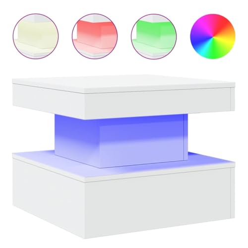 KTHLBRH Sofatisch Beistelltisch Outdoor Beistelltisch Couch Kleines Regal - Couchtisch mit LED-Leuchten Weiß 50x50x40 cm für Küche Schlafzimmer Garten Balkon KTHLBRH Sofatisch Beistelltisch Outdoor Beistelltisch Couch Kleines Regal - Couchtisch mit LED-Leuchten Weiß 50x50x40 cm für Küche Schlafzimmer Garten Balkon von KTHLBRH