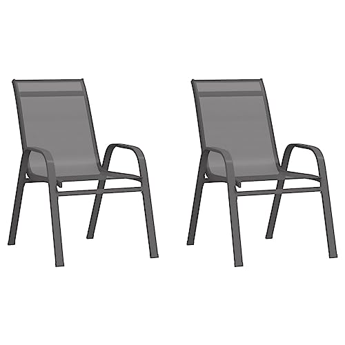 KTHLBRH Stapelbare Gartenstühle 2 STK. Grau Textilene, Freizeitstühle Terrassenstühle Outdoor-Stühle Balkonstühle für Terrassen, Gärten, Decks von KTHLBRH