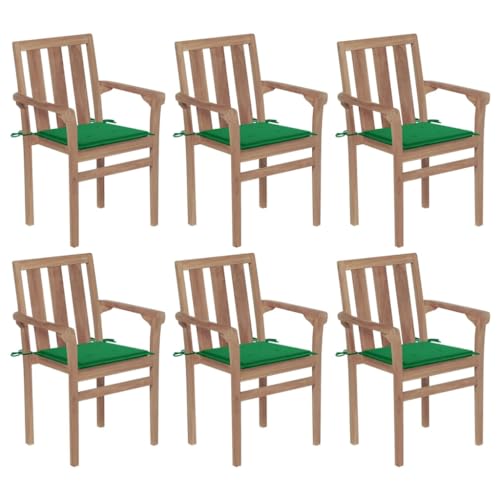 KTHLBRH Stapelbare Gartenstühle mit Kissen 6 STK. Massivholz Teak, Balkonstühle Outdoor-Stühle Terrassenstühle Freizeitstühle für Terrassen, Gärten, Decks von KTHLBRH