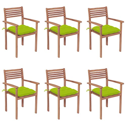KTHLBRH Stapelbare Gartenstühle mit Kissen 6 STK. Massivholz Teak, Freizeitstühle Terrassenstühle Balkonstühle Outdoor-Stühle für Terrassen, Gärten, Decks von KTHLBRH