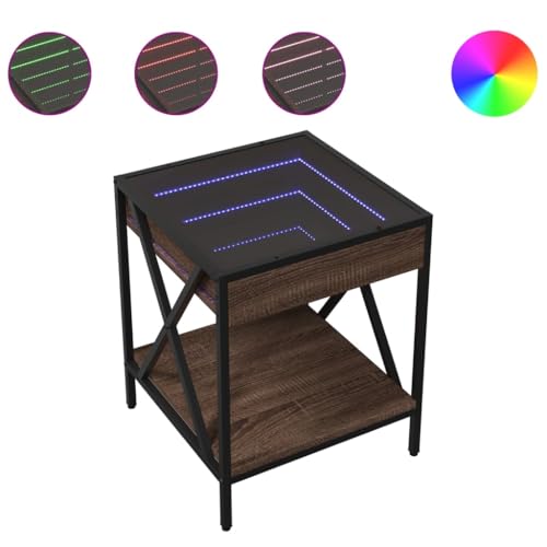 KTHLBRH Stubentisch Wohnzimmertisch Balkontisch Klein Pflanzentisch - Couchtisch mit Infinity-LED Braun Eichen-Optik 40x40x49 cm für Balkon Küche Garten Schlafzimmer von KTHLBRH
