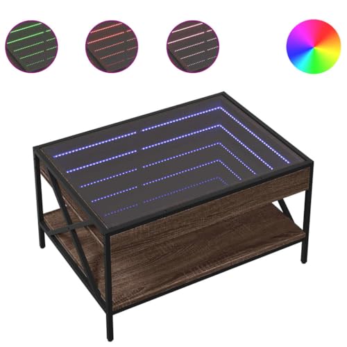 KTHLBRH Stubentisch Wohnzimmertisch Balkontisch Klein Pflanzentisch - Couchtisch mit Infinity-LED Braun Eichen-Optik 70x50x38 cm für Balkon Küche Garten Schlafzimmer KTHLBRH Stubentisch Wohnzimmertisch Balkontisch Klein Pflanzentisch - Couchtisch mit Infinity-LED Braun Eichen-Optik 70x50x38 cm für Balkon Küche Garten Schlafzimmer von KTHLBRH