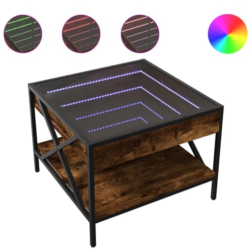 KTHLBRH Stubentisch Wohnzimmertisch Balkontisch Klein Pflanzentisch - Couchtisch mit Infinity-LED Räuchereiche 50x50x38 cm für Balkon Küche Garten Schlafzimmer von KTHLBRH