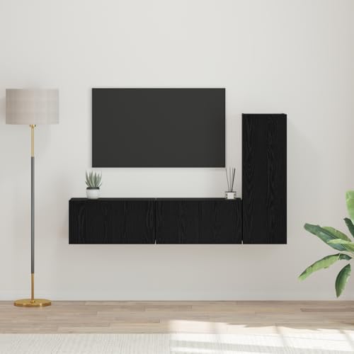 KTHLBRH TV-Regalset mit Regal 3 pcs Schwarz Eiche S Sideboard tv HiFi Rack hängeschrank Sideboard Wohnzimmer 30,5 x 30 x 90 cm von KTHLBRH