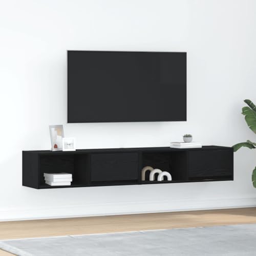 KTHLBRH TV-Schränke 2 STK. Schwarz Eichen-Optik wohnzimmerschrank Fernsehtisch Konsolentisch mit Schubladen Sideboard hängend 80x31x25,5 cm von KTHLBRH
