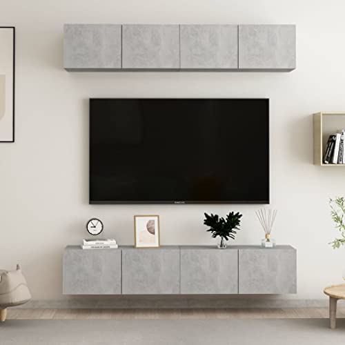 KTHLBRH TV-Schränke 4 STK. Betongrau Couchtisch tv unterschrank wohnzimmerschrank hängeschrank 80x30x30 cm Holzwerkstoff von KTHLBRH