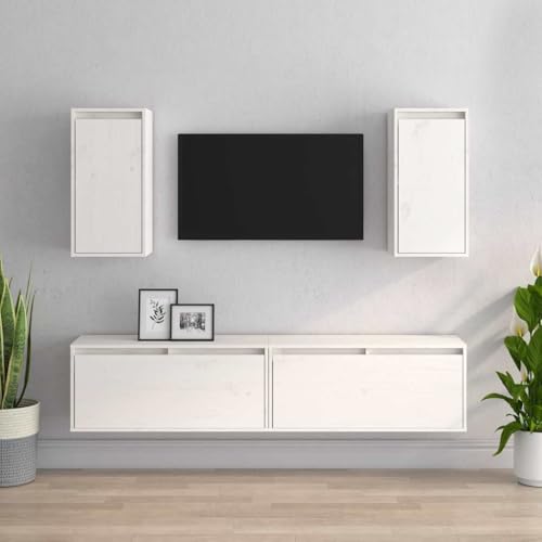 KTHLBRH TV-Schränke 4 STK. Weiß Massivholz Kiefer Klassischer TV-Schwebeschrank aus Kiefernholz für Wohnzimmer von KTHLBRH