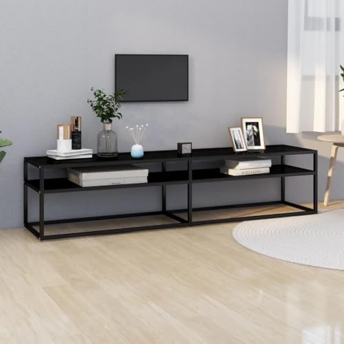 KTHLBRH TV-Schrank Schwarz Schlankes TV-Möbel aus gehärtetem Glas mit Stahlrahmen und praktischer Ablage. 180x40x40,5 cm Hartglas von KTHLBRH