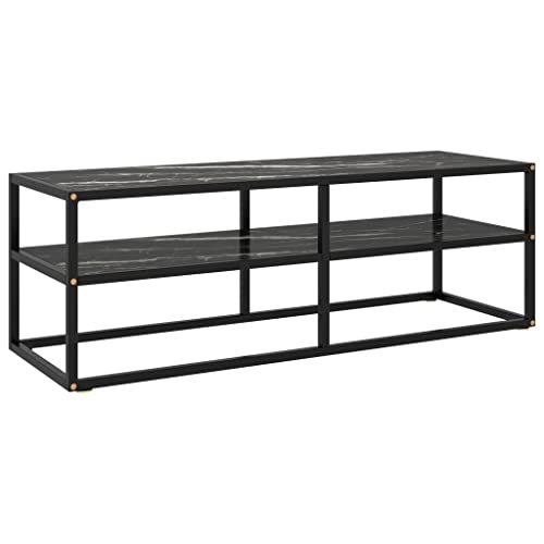 KTHLBRH TV-Schrank Schwarz mit Hartglas Marmor-Optik Schlankes TV-Möbel aus gehärtetem Glas mit Stahlrahmen und Ablagefach 120x40x40 cm von KTHLBRH