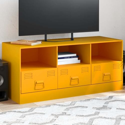 KTHLBRH TV-Schrank Senfgelb HiFi Rack Konsolentisch mit Schubladen Sideboard hängend Fernsehschrank 99x39x44 cm Stahl von KTHLBRH