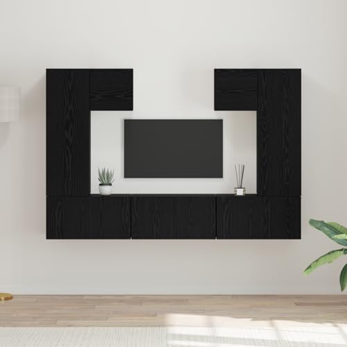 KTHLBRH TV-Schrank-Set mit Regal 7 pcs Schwarz Eiche Fernsehschrank Fernseher Tisch hängeschrank Sideboard tv 180 x 30 x 120 cm von KTHLBRH