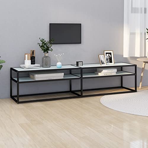 KTHLBRH TV-Schrank Weiß Marmor-Optik Schlankes TV-Möbel aus gehärtetem Glas mit Stahlrahmen und praktischer Ablage. 180x40x40,5 cm Hartglas von KTHLBRH