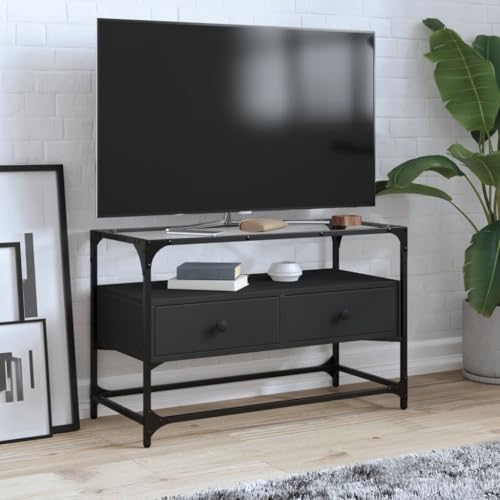 KTHLBRH TV-Schrank mit Glasplatte Schwarz tv unterschrank Couchtisch Fernsehtisch Konsolentisch mit Schubladen 80x35x51 cm Holzwerkstoff von KTHLBRH