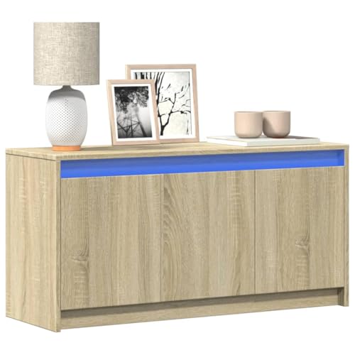KTHLBRH TV-Schrank mit LED-Beleuchtung Sonoma-Eiche Fernsehmöbel Konsole für Büro Wohnzimmer 100x34x50 cm von KTHLBRH