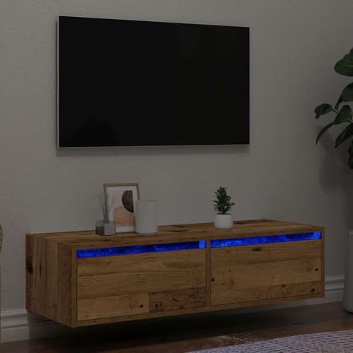 KTHLBRH TV-Schrank mit LED-Leuchten Altholz-Optik Fernsehschrank TV Schrank für Schlafzimmer Arbeitszimmer 100x35,5x25 cm KTHLBRH TV-Schrank mit LED-Leuchten Altholz-Optik Fernsehschrank TV Schrank für Schlafzimmer Arbeitszimmer 100x35,5x25 cm von KTHLBRH