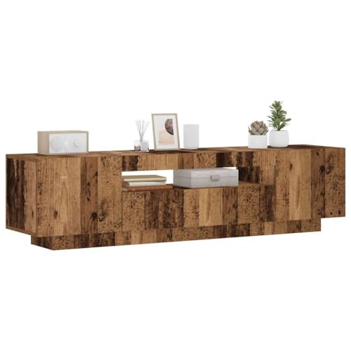 KTHLBRH TV-Schrank mit LED-Leuchten Altholz-Optik Multifunktionaler TV-Ständer Wohnzimmerschrank für Schlafzimmer Empfangsraum 160x35x40 cm von KTHLBRH