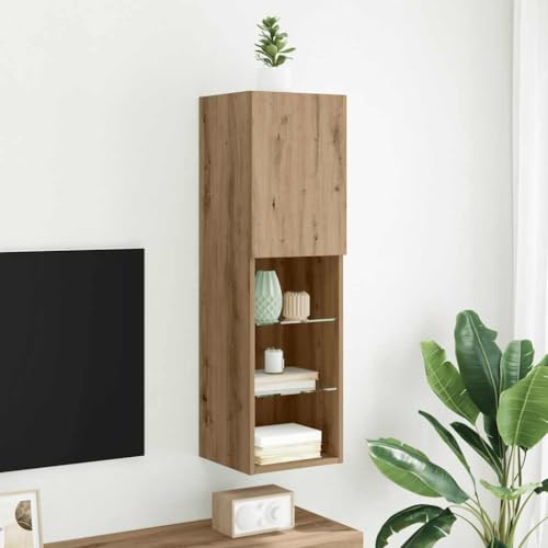 KTHLBRH TV-Schrank mit LED-Leuchten Artisan-Eiche TV Sideboard Fernsehschrank für Schlafzimmer Büro 30,5x30x102 cm von KTHLBRH