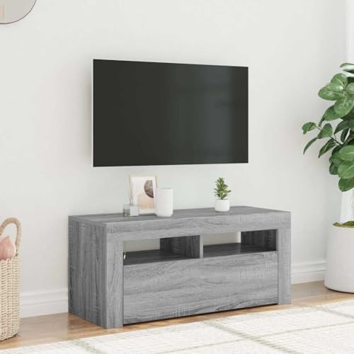 KTHLBRH TV-Schrank mit LED-Leuchten Grau Sonoma HiFi Rack Sideboard tv kommode lowboard 90x35x40 cm von KTHLBRH