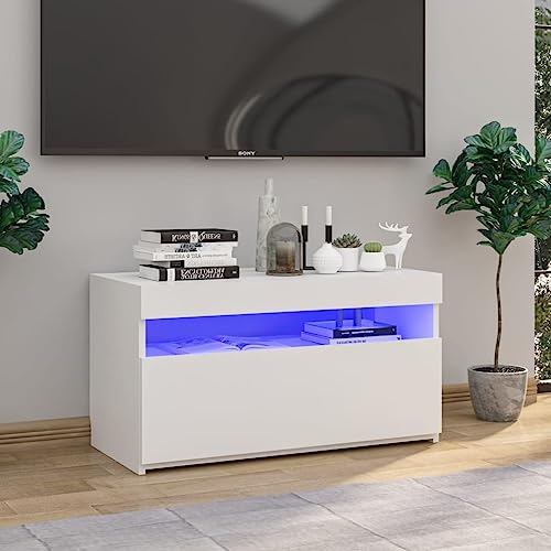KTHLBRH TV-Schrank mit LED-Leuchten Hochglanz-Weiß Fernseher kommode HiFi Rack hängeschrank lowboard 75x35x40 cm von KTHLBRH