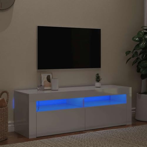 KTHLBRH TV-Schrank mit LED-Leuchten Hochglanz-Weiß lowboard tv Regal Fernsehschrank tv kommode 120x35x40 cm von KTHLBRH