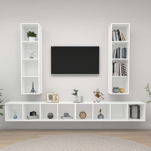 KTHLBRH TV-Wandschränke 4 STK. Weiß Holzwerkstoff HiFi Rack Sideboard hängend tv Cabinet lowboard von KTHLBRH