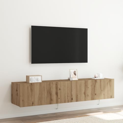 KTHLBRH TV-Wandschränke mit LED-Leuchten 2 STK Artisan Eiche Sideboard tv Fernseher kommode hängeschrank kommode 80x35x31cm von KTHLBRH