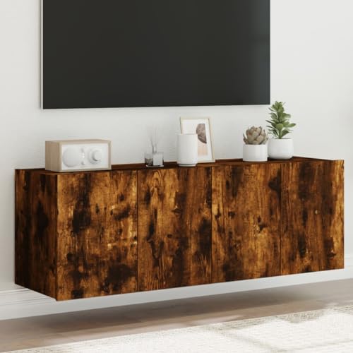KTHLBRH TV-Wandschränke mit LED-Leuchten 2 STK. Räuchereiche tv Cabinet Fernseher Schrank tv möbel Sideboard hängend 60x35x41cm von KTHLBRH