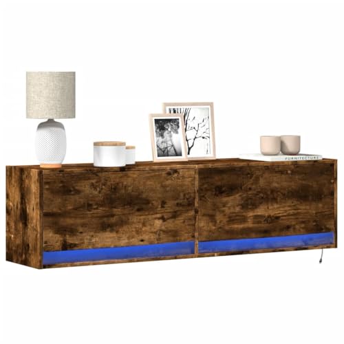 KTHLBRH TV-Wandschrank mit LED-Beleuchtung Räuchereiche TV Regal TV Möbel für Schlafzimmer Arbeitszimmer 140x31x38 cm von KTHLBRH