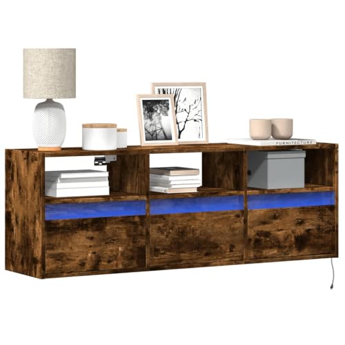 KTHLBRH TV-Wandschrank mit LED-Beleuchtung Räuchereiche tv Cabinet tv ständer Fernsehschrank Sideboard Wohnzimmer 130x31x45 cm von KTHLBRH
