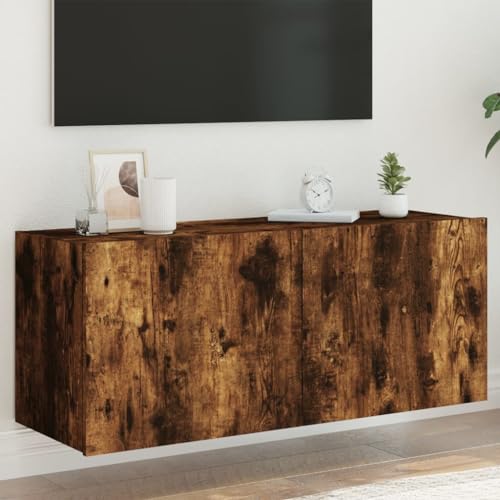 KTHLBRH TV-Wandschrank mit LED-Leuchten Räuchereiche HiFi Rack tv Bank Sideboard tv Konsolentisch mit Schubladen 100x35x41 cm von KTHLBRH