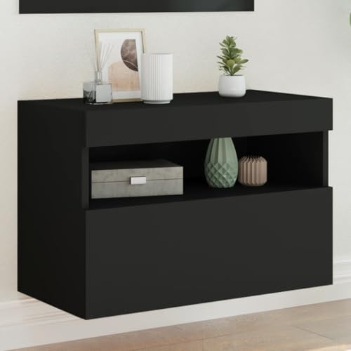 KTHLBRH TV-Wandschrank mit LED-Leuchten Schwarz Konsolentisch mit Schubladen Fernseher kommode lowboard Fernsehschrank 60x30x40 cm von KTHLBRH