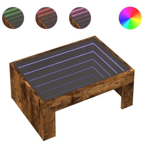 KTHLBRH Telefontisch Beistelltisch Couch Kleiner Tisch Outdoor Schmaler Beistelltisch - Couchtisch mit Infinity-LED Räuchereiche 70x50x30 cm für Balkon Schlafzimmer Küche Wohnzimmer KTHLBRH Telefontisch Beistelltisch Couch Kleiner Tisch Outdoor Schmaler Beistelltisch - Couchtisch mit Infinity-LED Räuchereiche 70x50x30 cm für Balkon Schlafzimmer Küche Wohnzimmer von KTHLBRH