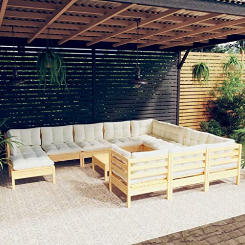 KTHLBRH Terassenmöbel Außen Garten möbel Outdoor lounge12-tlg. Garten-Lounge-Set mit Creme Kissen Kiefernholz von KTHLBRH