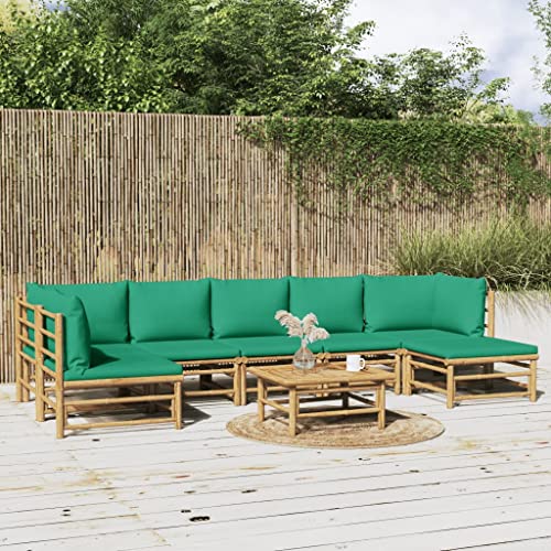 KTHLBRH Terassenmöbel Außen Garten möbel Outdoor lounge8-tlg. Garten-Lounge-Set mit Grünen Kissen Bambus von KTHLBRH