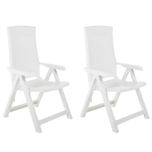 KTHLBRH Verstellbare Gartenstühle 2 STK. Kunststoff Weiß, Terrassenstühle Balkonstühle Freizeitstühle Outdoor-Stühle für Garten, Rasen, Terrasse von KTHLBRH
