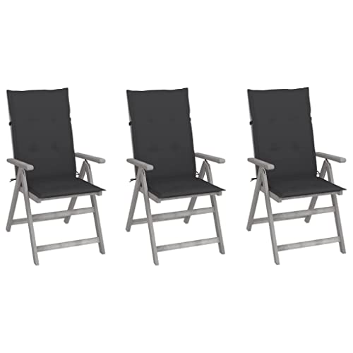 KTHLBRH Verstellbare Gartenstühle 3 STK. mit Auflagen Massivholz Akazie, Balkonstühle Freizeitstühle Terrassenstühle Outdoor-Stühle für Garten, Rasen, Terrasse von KTHLBRH