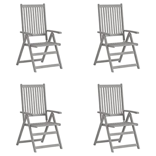 KTHLBRH Verstellbare Gartenstühle 4 STK. Grau Massivholz Akazie, Terrassenstühle Outdoor-Stühle Balkonstühle Freizeitstühle für Garten, Rasen, Terrasse von KTHLBRH