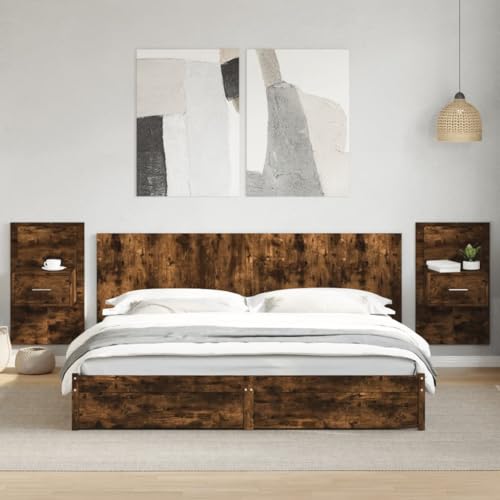 KTHLBRH Wand-Nachttische mit LED-Leuchten 2 STK. Räuchereiche beistelltisch badschrank schmal for Zimmer Wohnzimmer von KTHLBRH