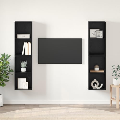 KTHLBRH Wand TV Schrank mit Regal 4 pcs Schwarz Eiche tv Cabinet wohnzimmerschrank hängeschrank HiFi Rack 37 x 37 x 72 cm von KTHLBRH